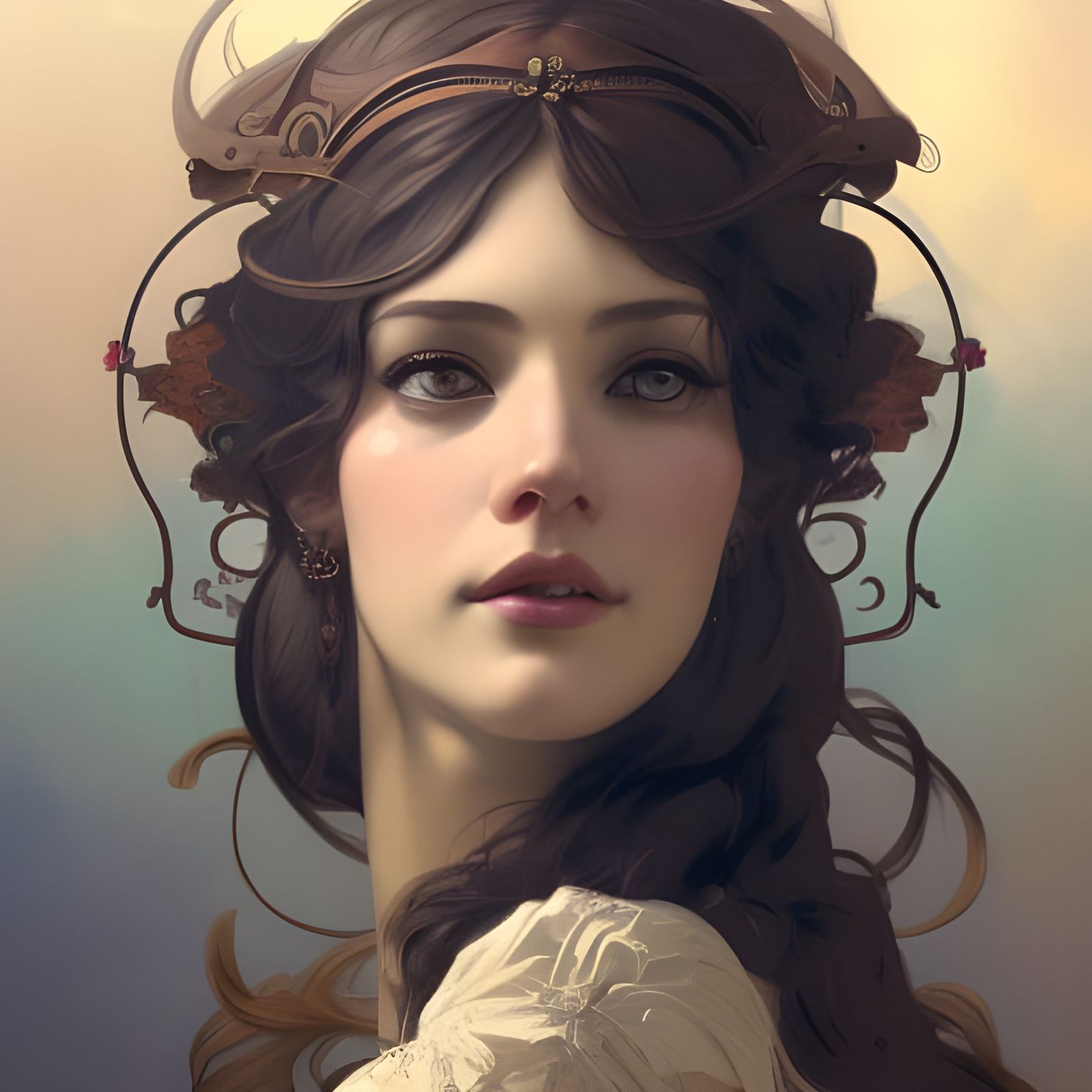 Seductive Glance: Art Nouveau Portrait in 8K