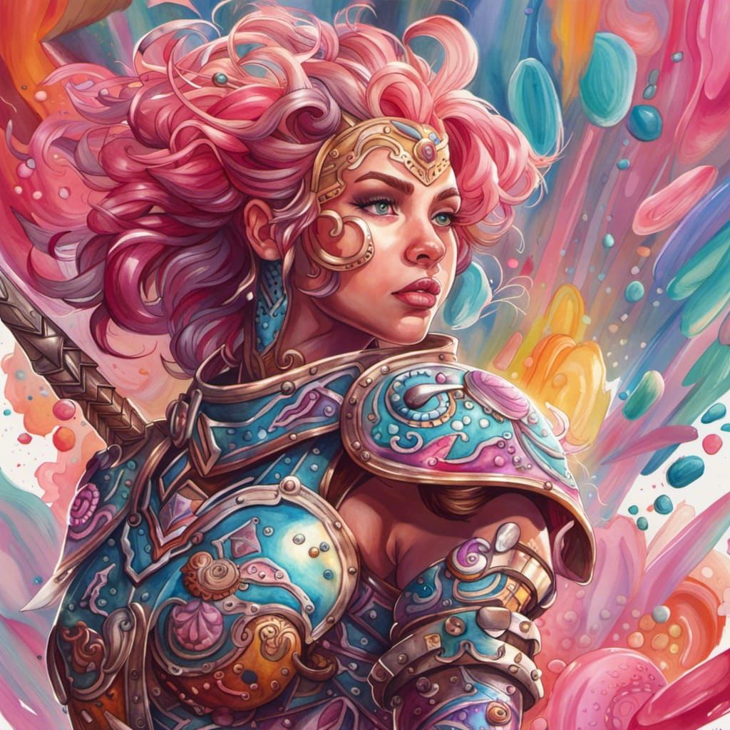 Candy Art Female Warrior in Intricate Armor