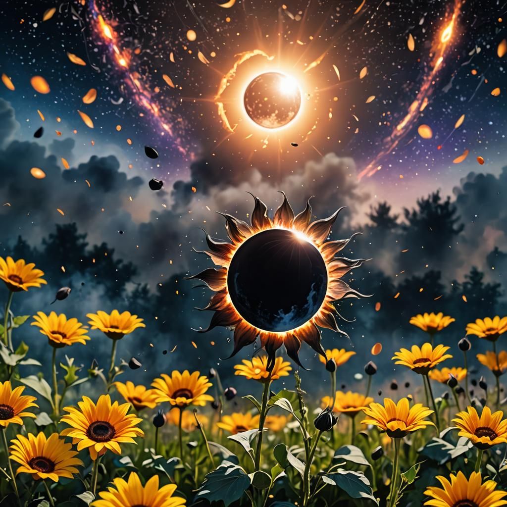 Flowers Bloom During Solar Eclipse: Digital Art