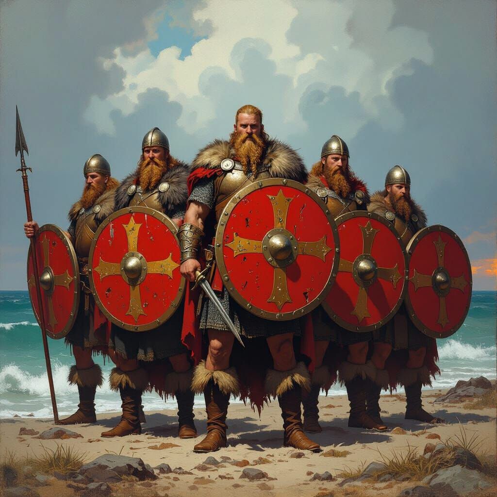 Viking Family on Normandy Coast in Heroic Fantasy Art