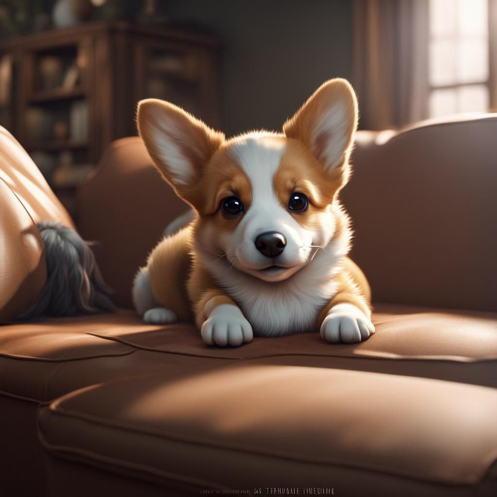 Adorable Baby Corgi with Brown Eyes: Fantasy Art