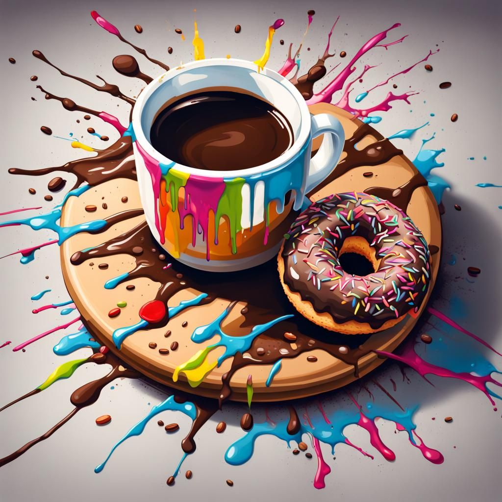Coffee and Donut in Graffiti Art Style