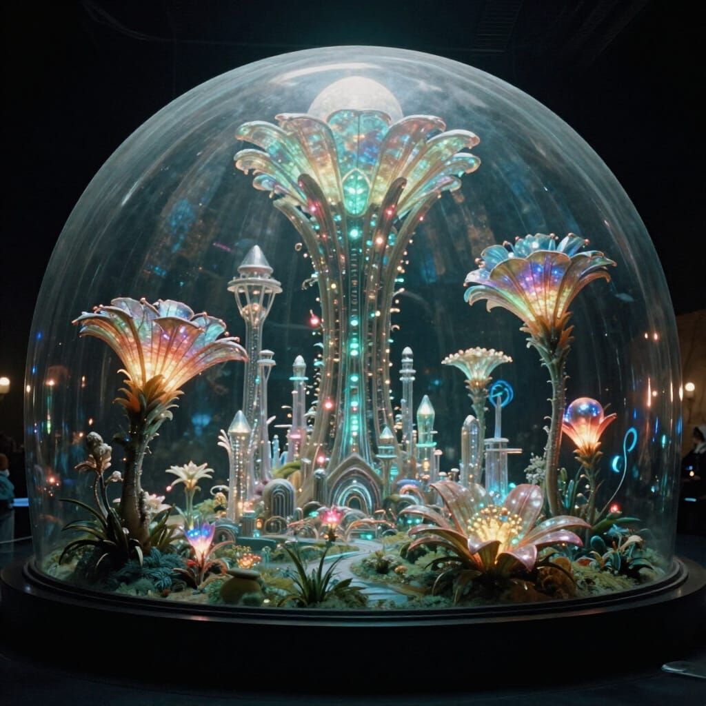 Bioluminescent Alien City in Glass Dome