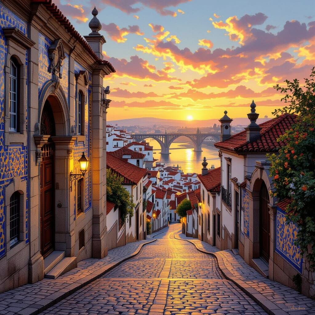 Coimbra Portugal Golden Hour Digital Painting