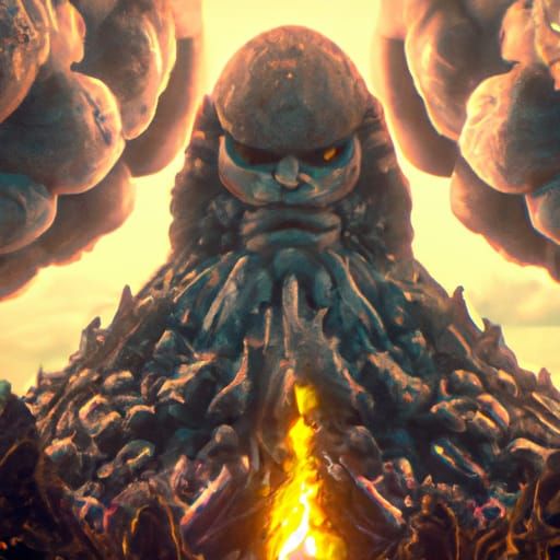 Giant Alien Blob Monster on Exploding Volcano