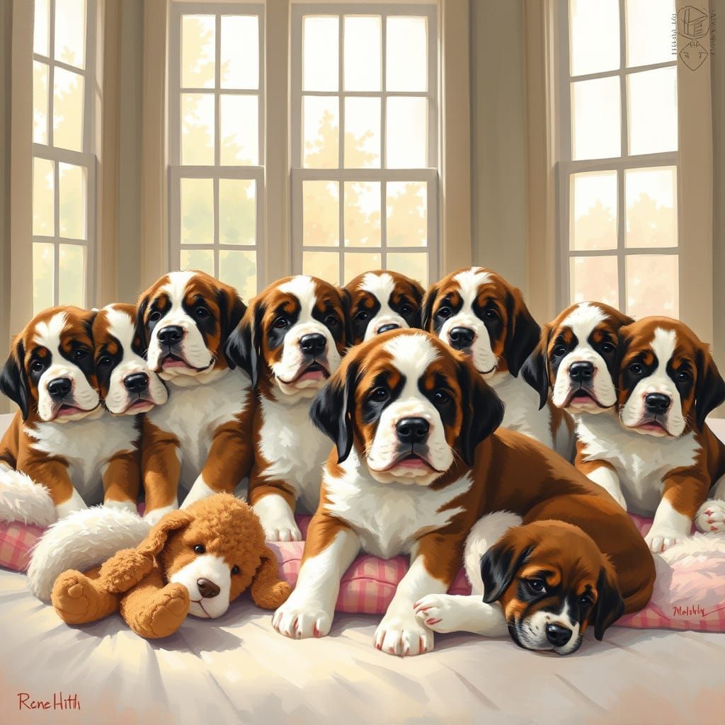 Adorable St. Bernard Puppies in a Cozy French-Inspired Setti...