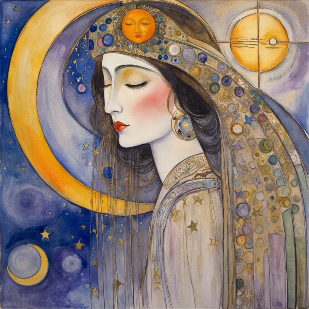 Celestial Watercolor Painting Inspired by Mackintosh and Cha...