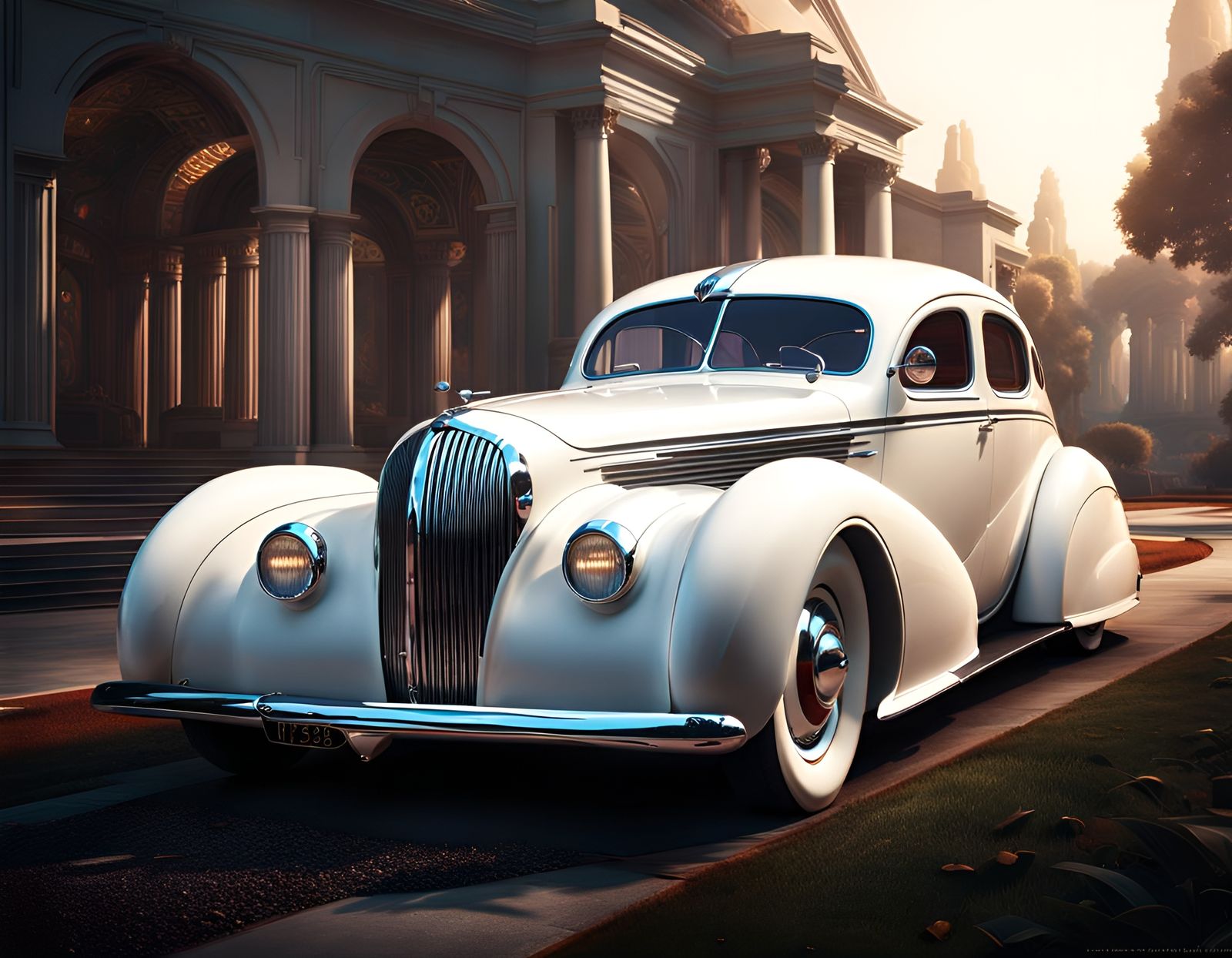 Retrofuturistic 1938 Brougham in Art Deco Style