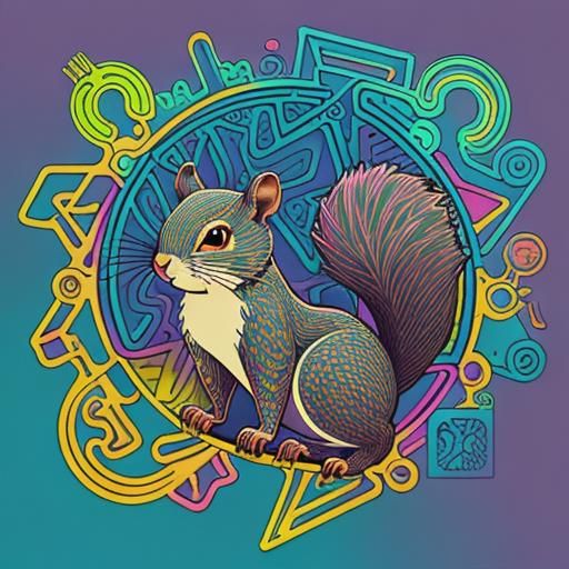 Squirrel Raid in Retro Zentangle Fractal Style