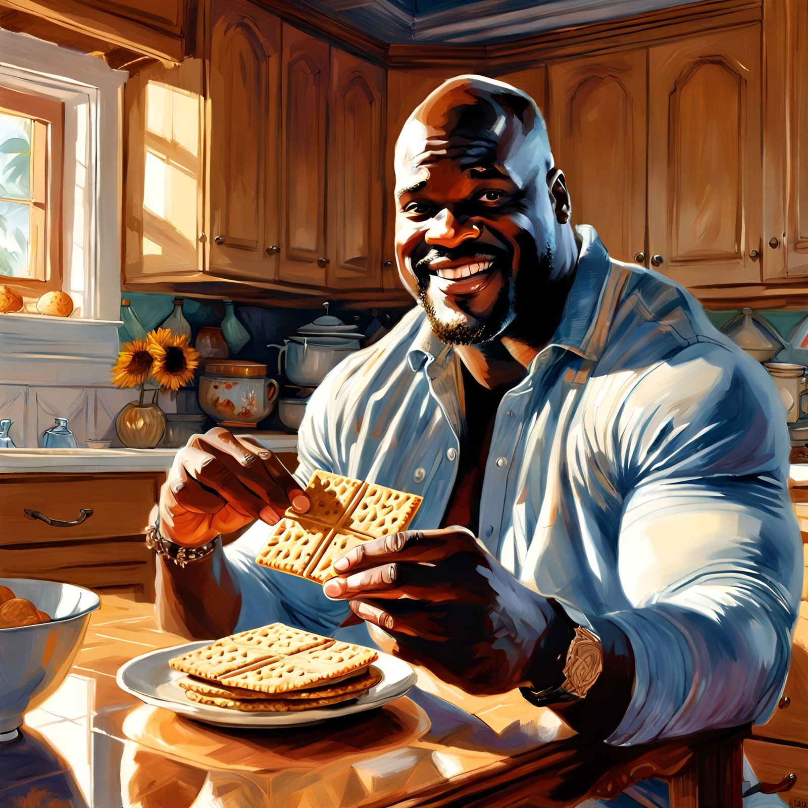 Shaq Holding Graham Cracker, Detailed Portrait Art