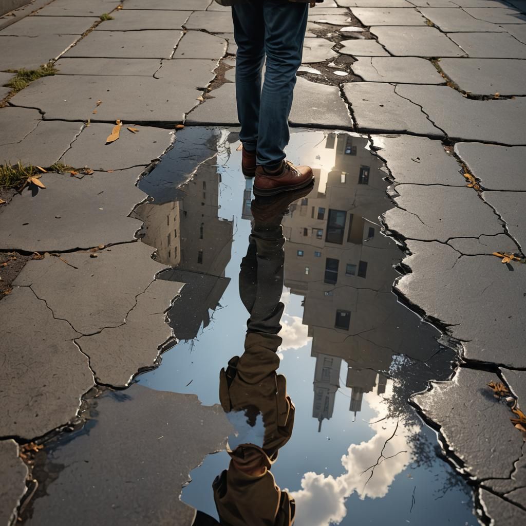 Surreal Reflection: Youth and Age in Concrete