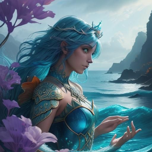 Peacock Mermaid Portrait in High Fantasy Style