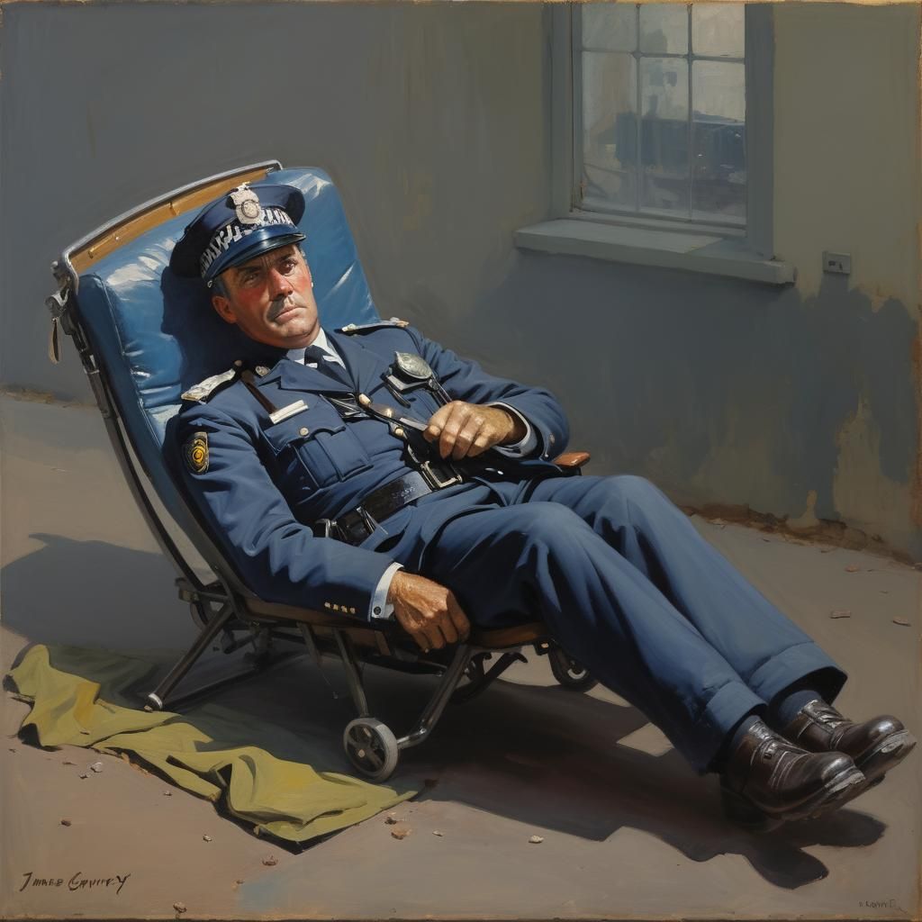 Recumbent Policeman in Oil Painting Style
