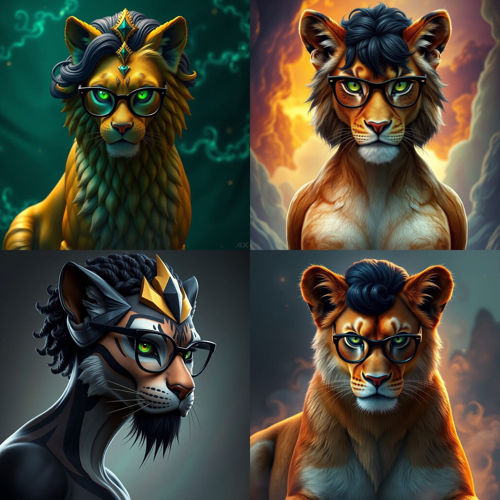 Gynosphinx with Black Hair, Detailed Fantasy Art