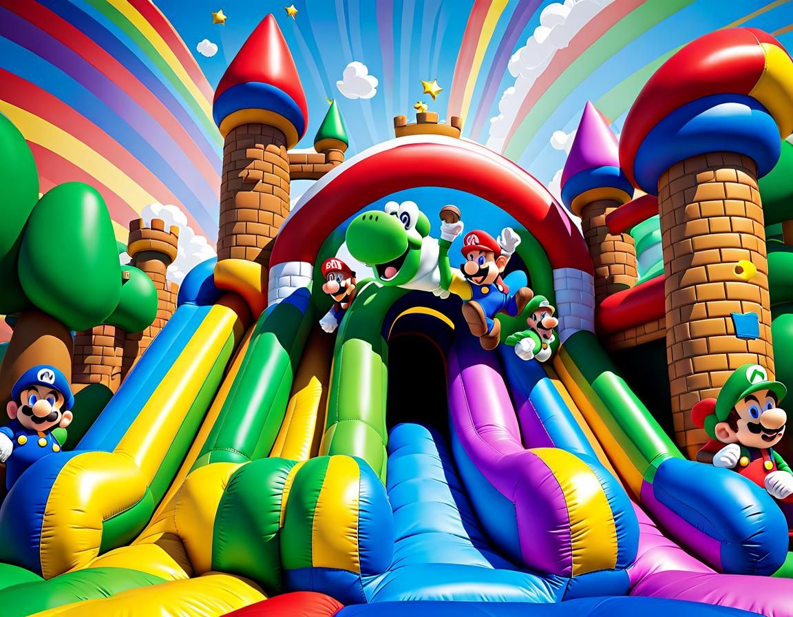 Super Mario Inflatable Slide in Video Game Style