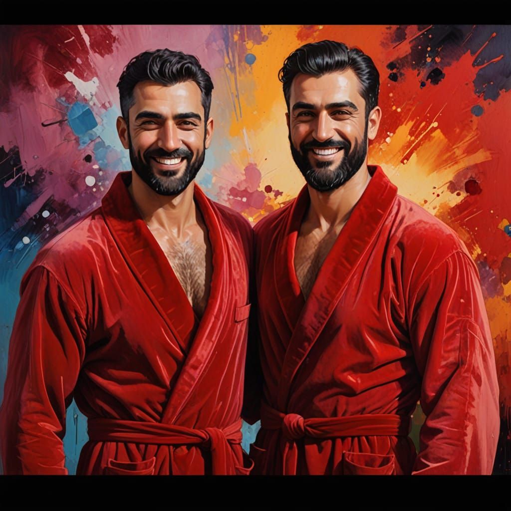 Two Handsome Hirsute Men in Velvet Robes