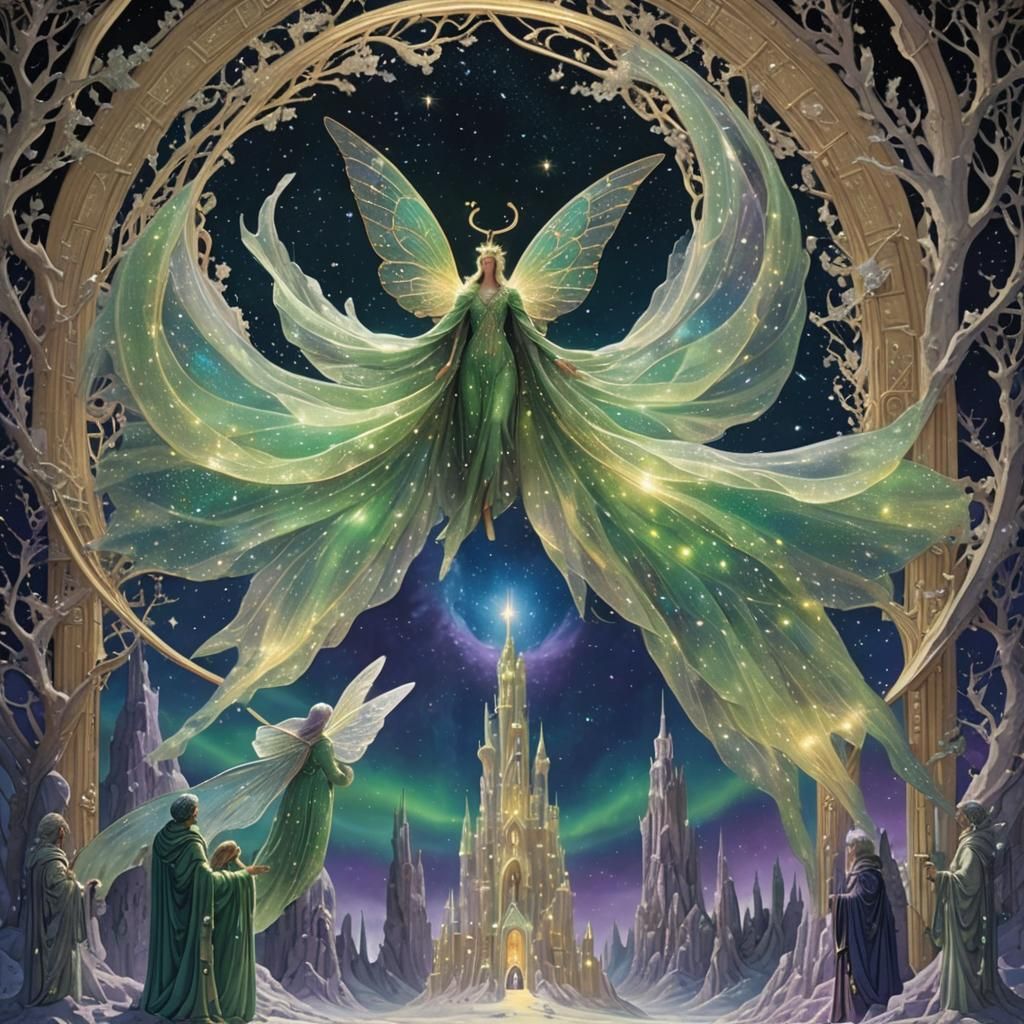 Ethereal Celestial Beings in a Nebula Starfield