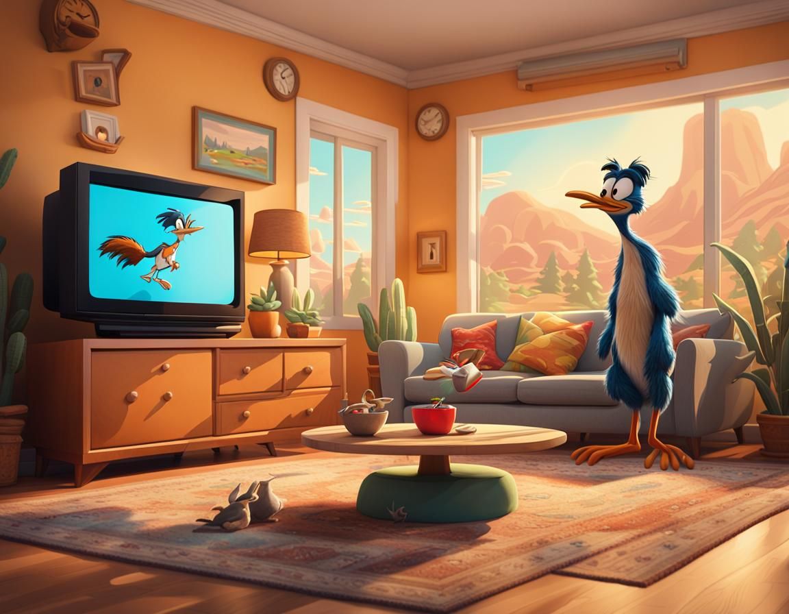 Roadrunner and Coyote in Cozy Living Room