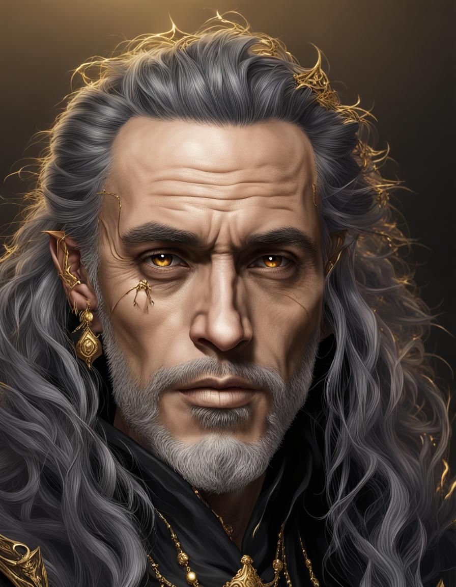 Black Sorcerer with Gold Details on Transparent Background