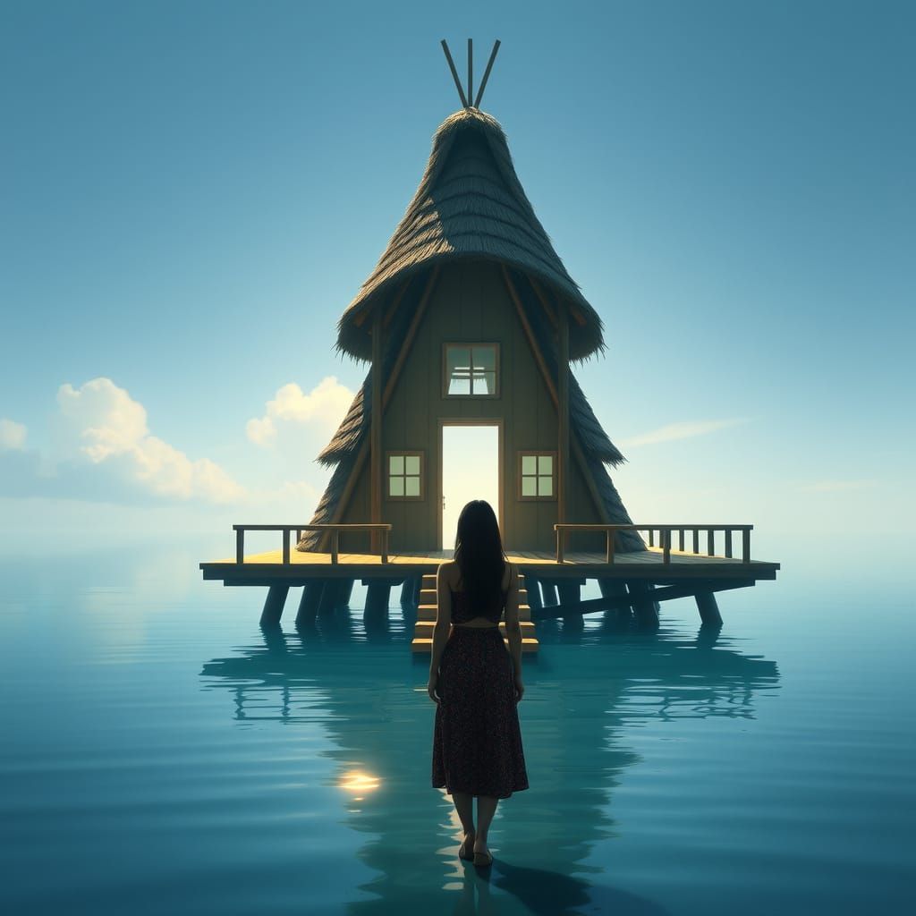 Floating Triangle House in Anime Style