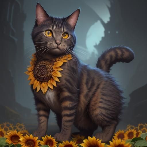 Cute Sunflower Cat in Detailed Matte Painting