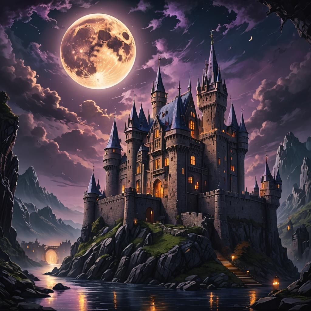 Dramatic Castle Under a Massive Moon
