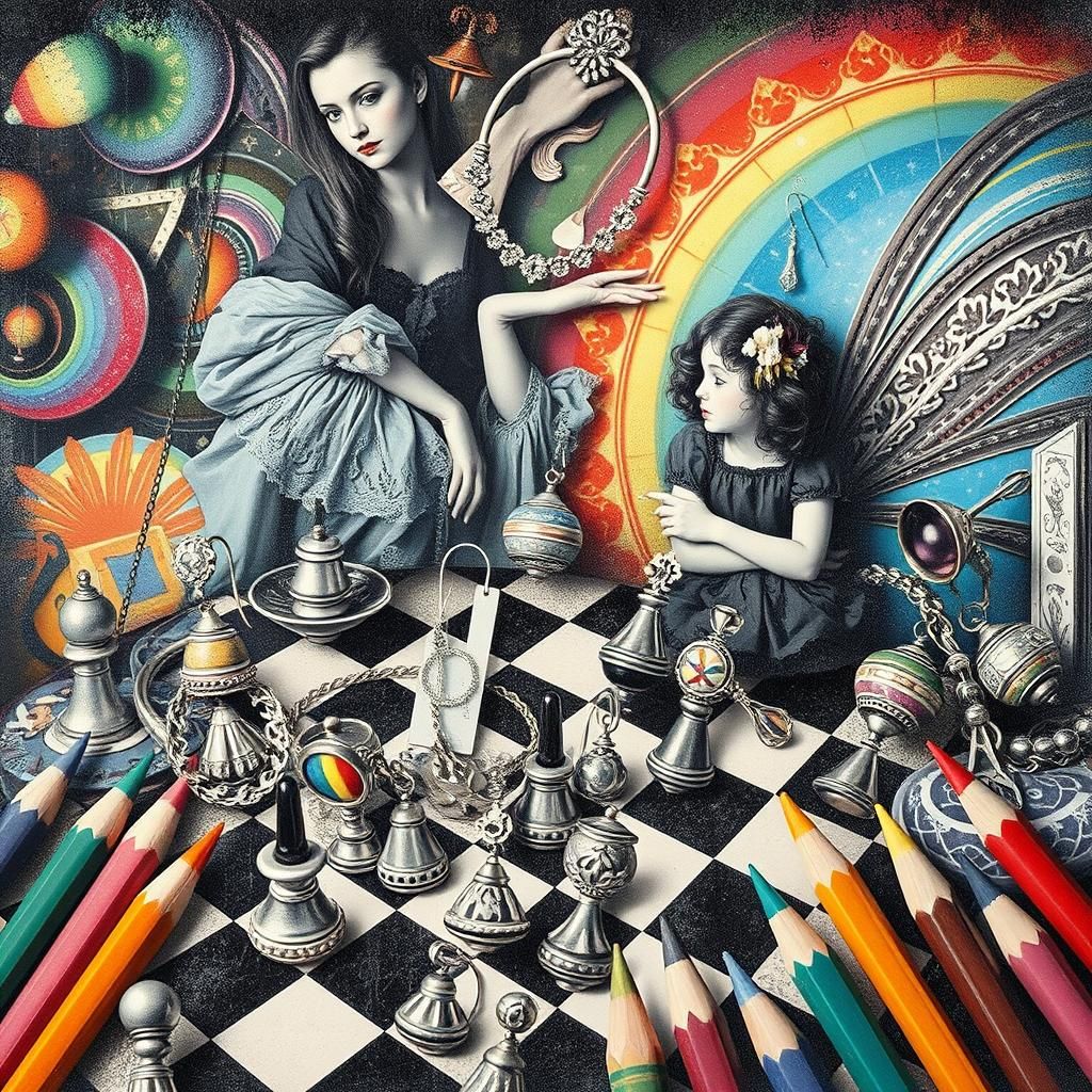 Surreal Photogram of Lace Gloves and Silver Earrings