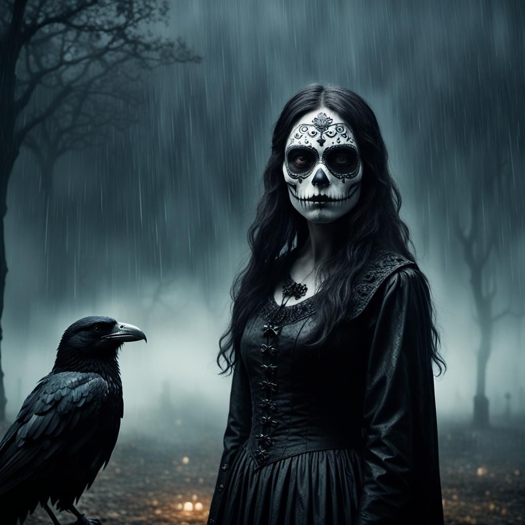 Dia de los Muertos Mask in Gothic Horror Scene