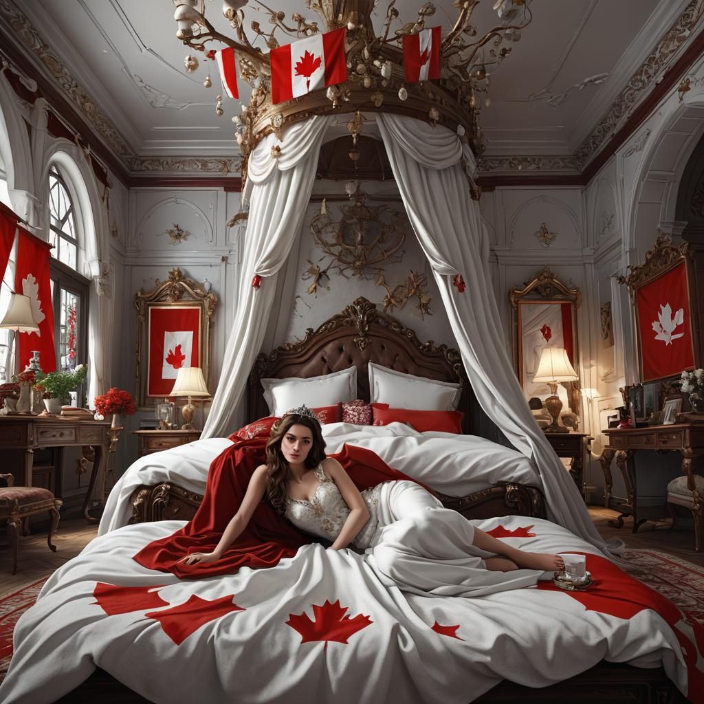 Fantasy Bedroom with Woman and Canadian Flag