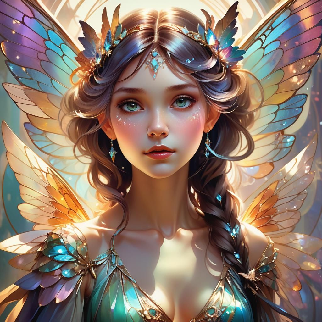 Enchanting Fairy Portrait with Crystalline Wings