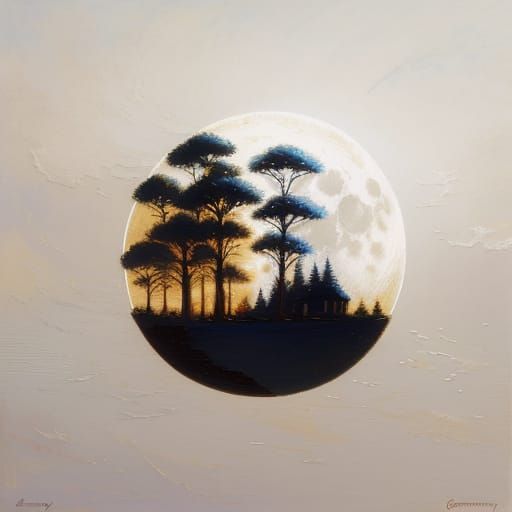 Golden Moon in Impressionist Oil Painting