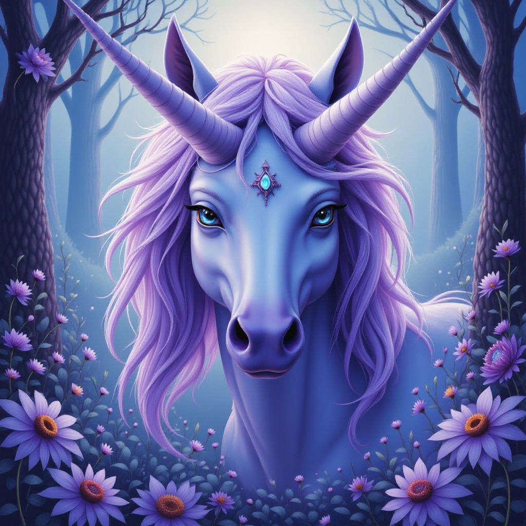 Indigo Unicorn Portrait with Beautiful Eyes