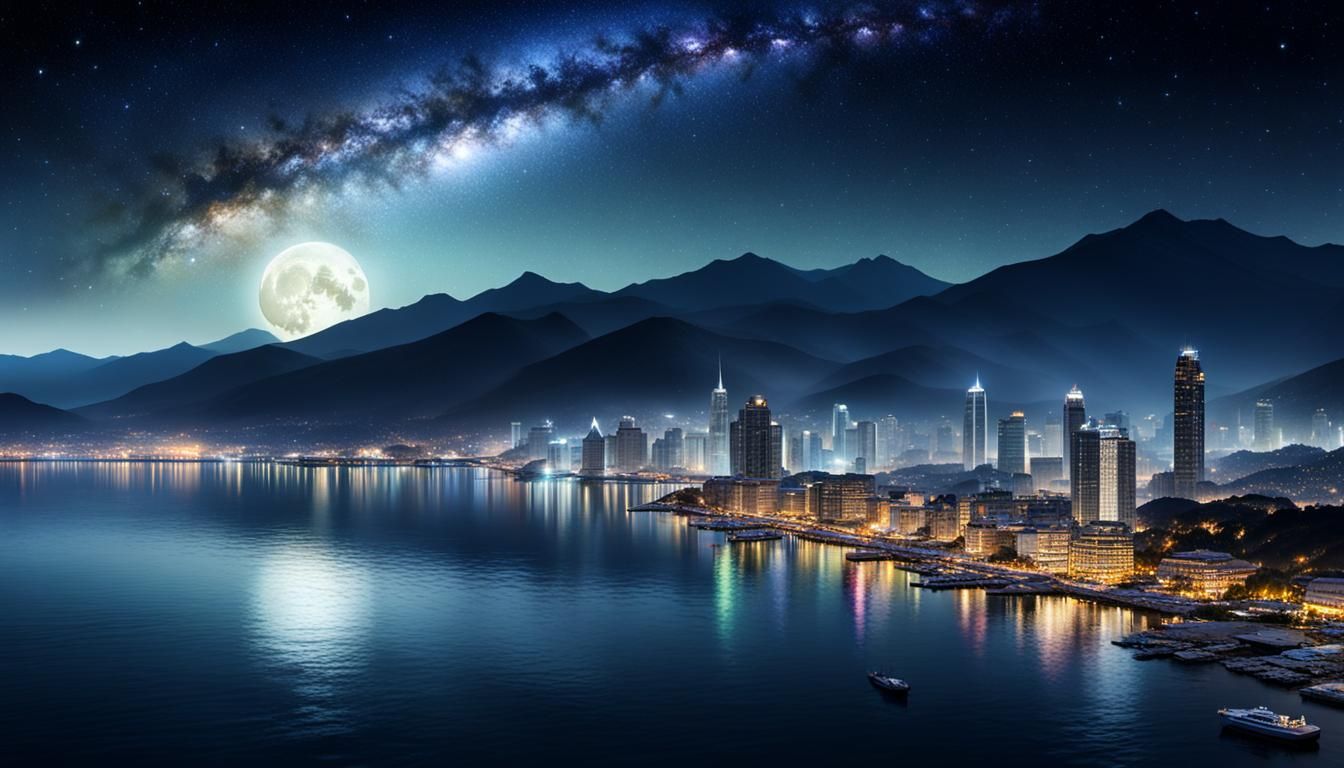 Skyline of a mega city at the seaside