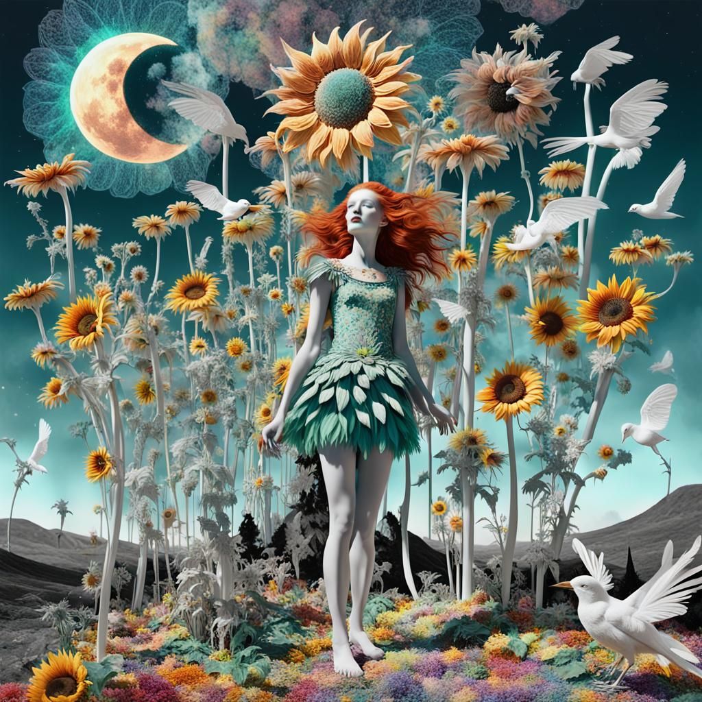 Winged Flower Fairy in Surreal Dreamscape, Photogram Art