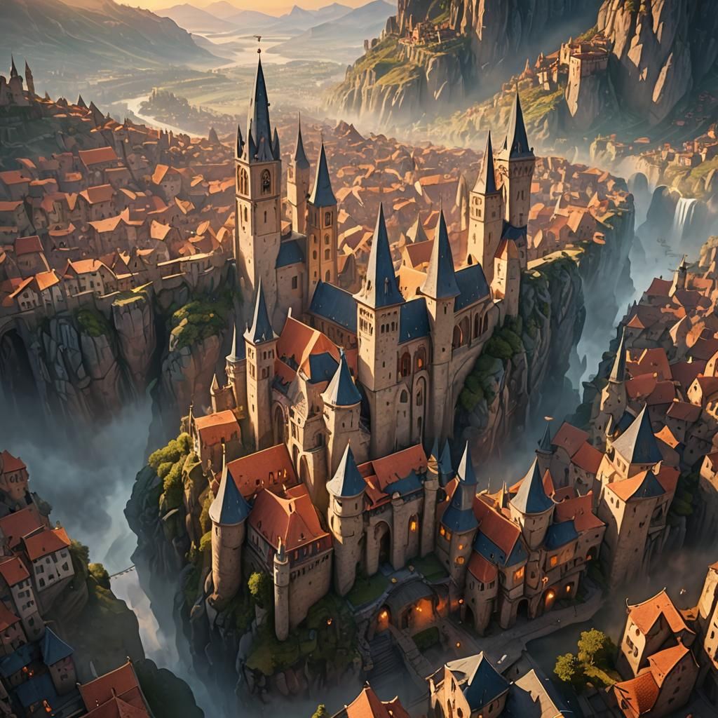 Fantasy Medieval City Floating Above Valley
