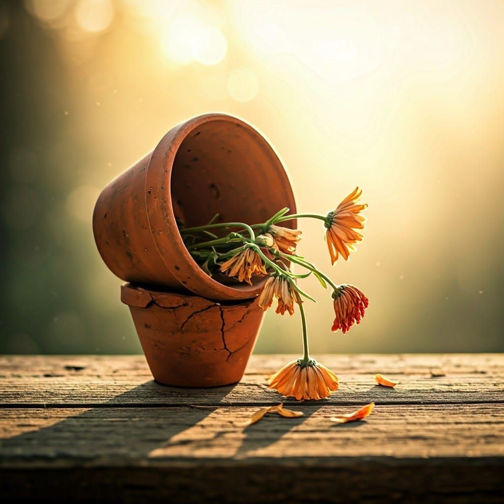 Ethereal Garden: Broken Pot in Watercolor Hues