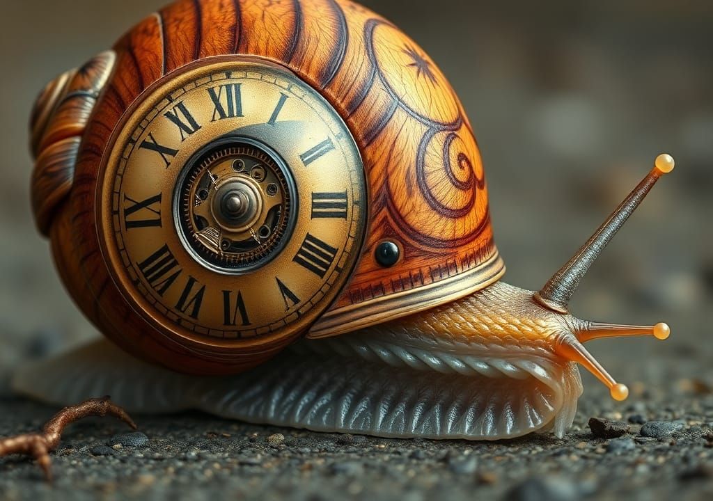 Steampunk Snail with Clockwork Shell Macro View