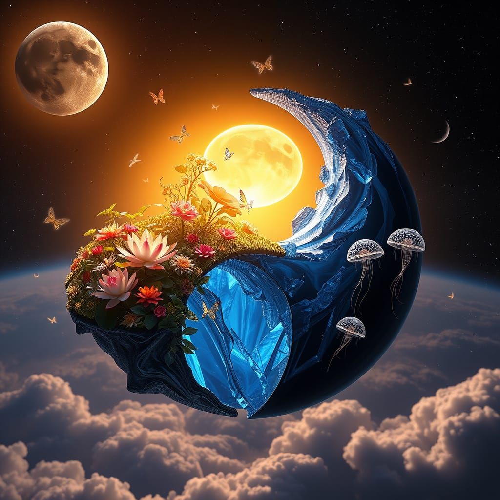 Surreal Yin-Yang Landscape in Space: A Celestial Garden