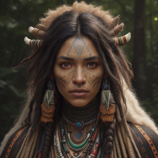 Hyperrealistic Shaman Portrait in Earthy Colors