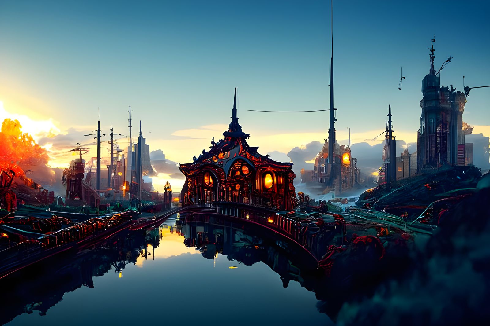 Colorful Victorian City Illustration in Digital Art Style