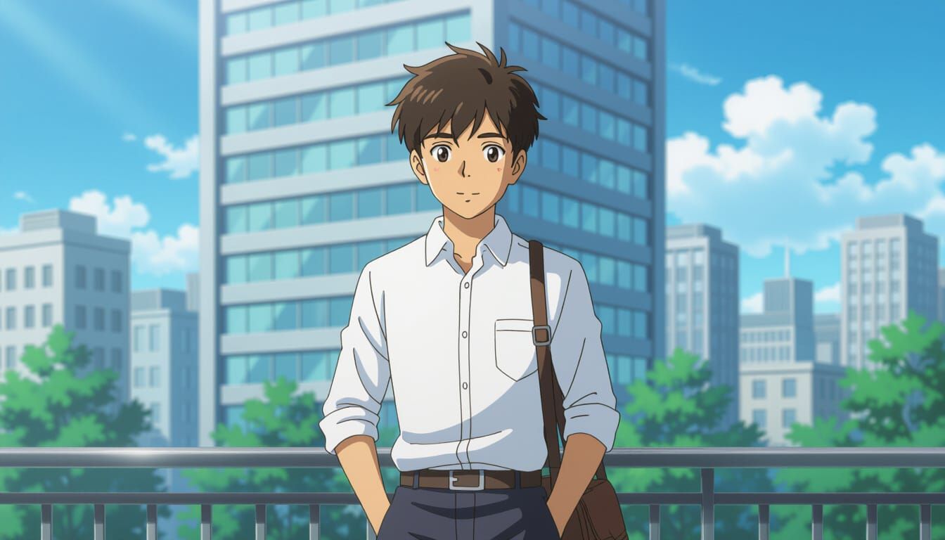 Young Indian Man Holds Laptop Bag in Modern Office