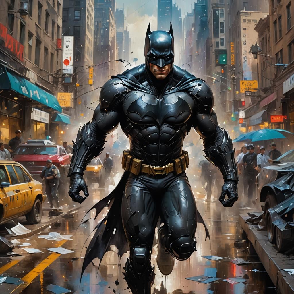 Futuristic Black Batman Choking Joker in Gotham