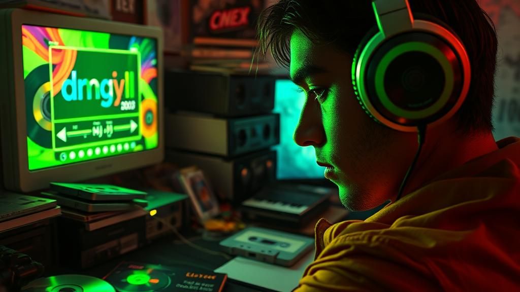 Nostalgic MP3 Player UI with Neon and Metallic Accents