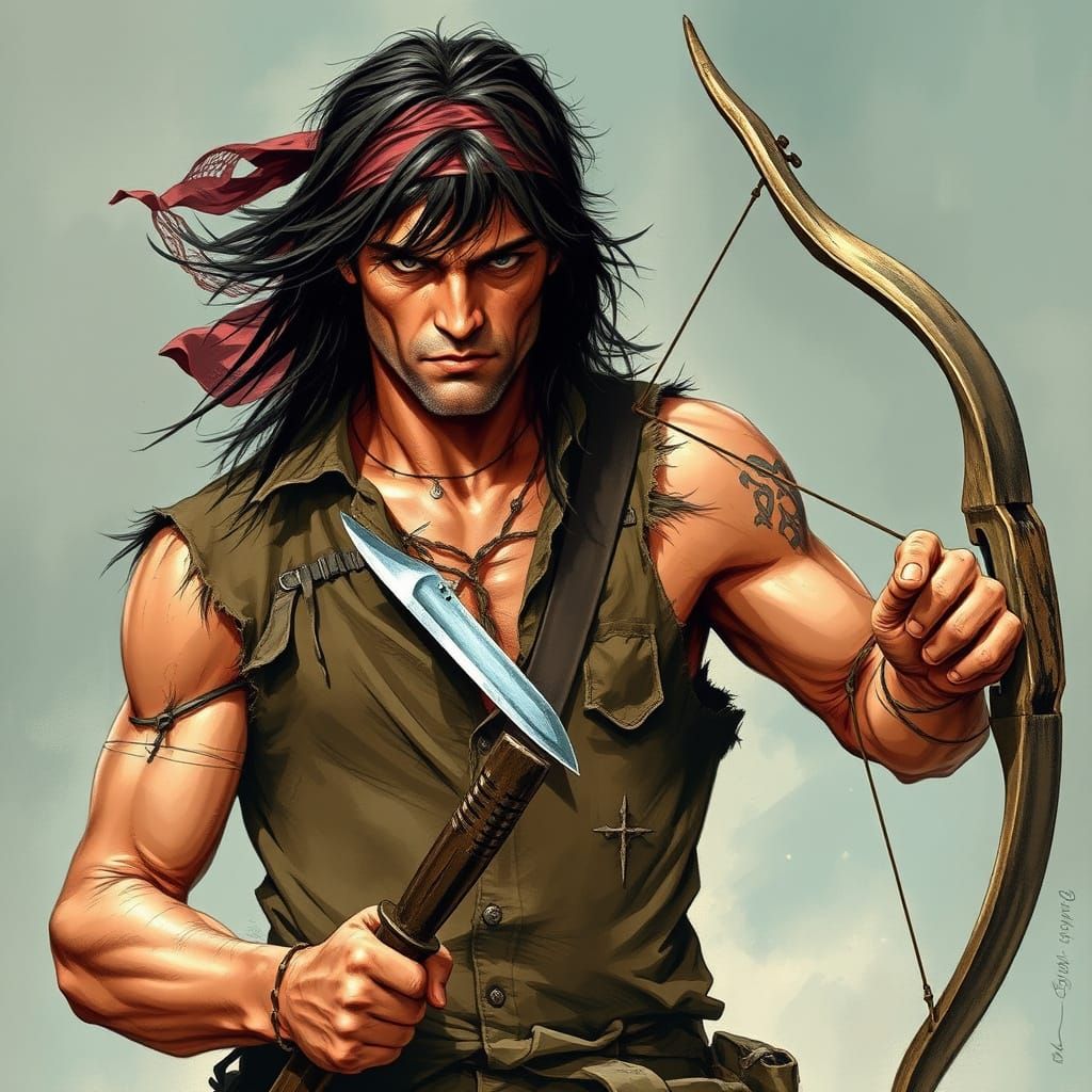 Rambo: Battle-Hardened Warrior in Dark Realism Style