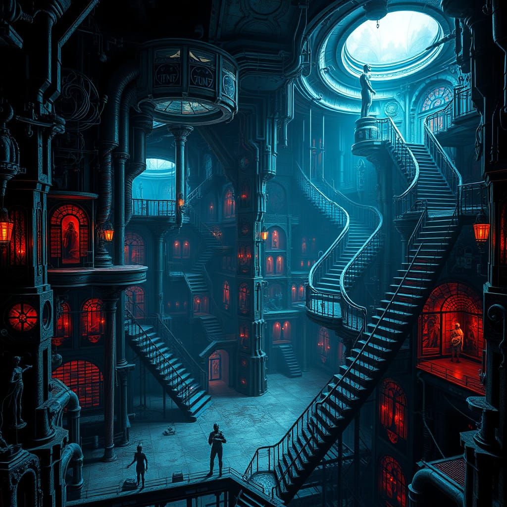 Haunted Biomechanical Labyrinth in Gothic, Surreal Style
