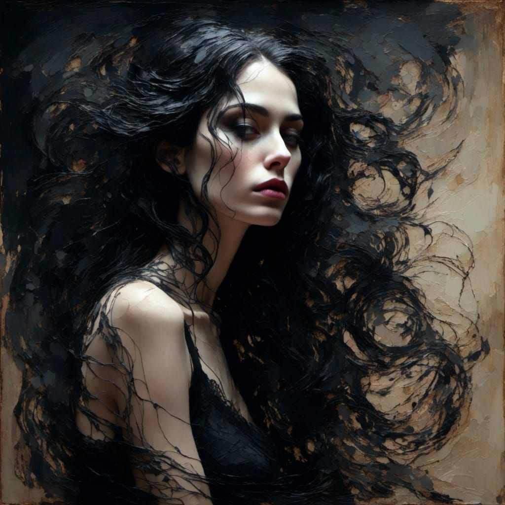 Gothic Woman's Monochrome Portrait in Film Noir Style