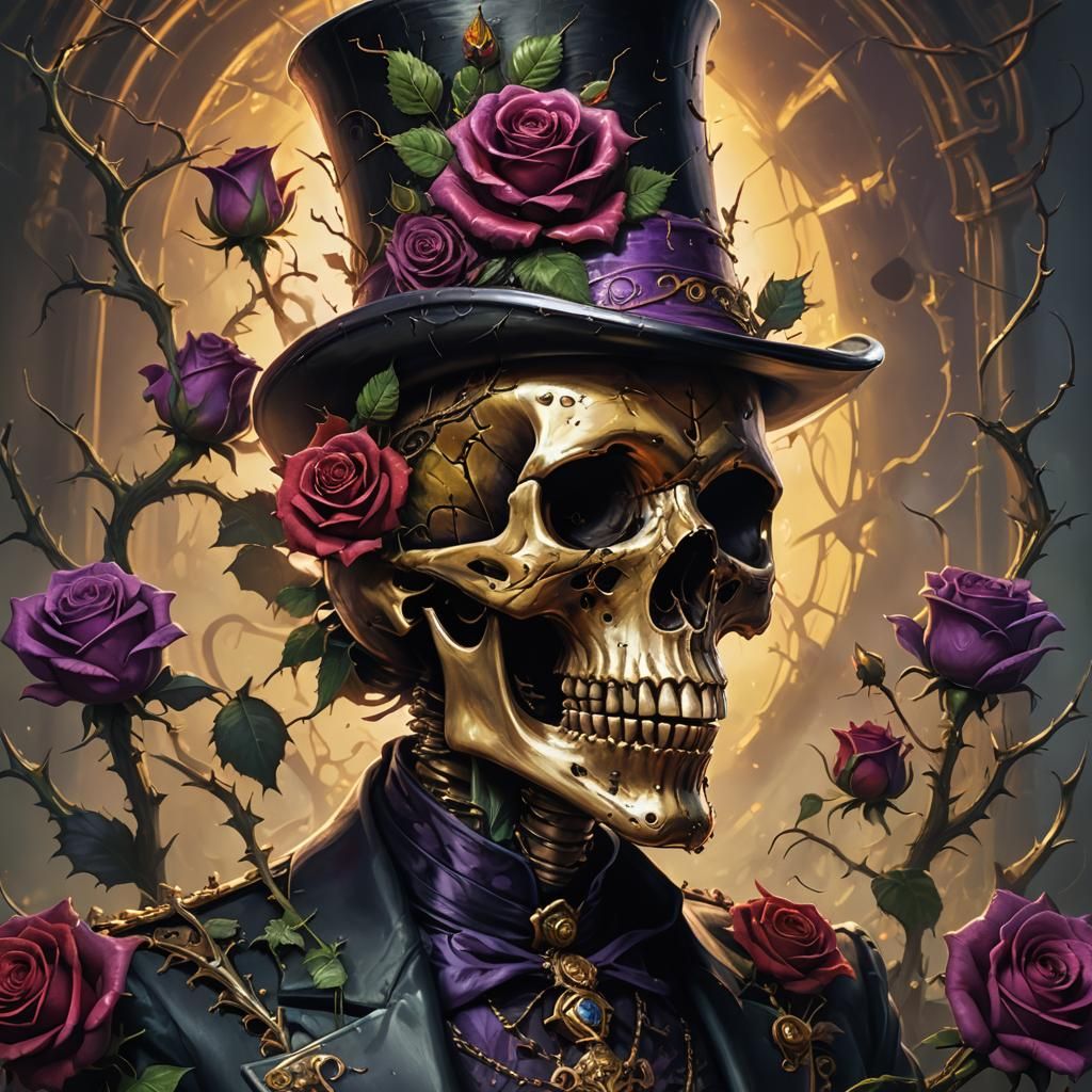 Skull with Rose Tattoo in Dark Fantasy Style