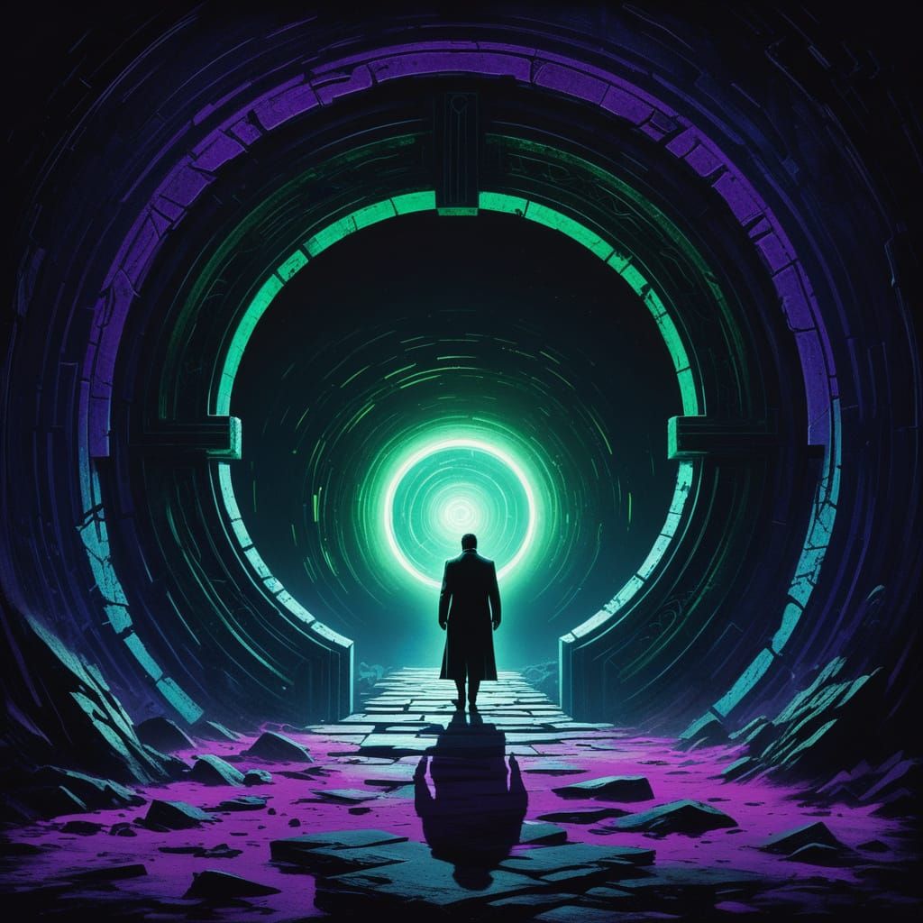 Dark Fantasy Art: Figure Emerging From Glowing Portal