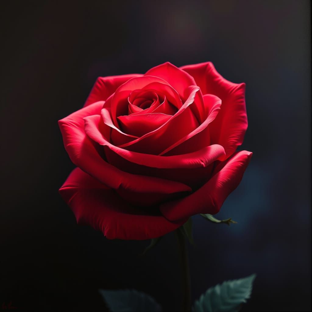 Crimson Rose in Acrylic Painting with Soft Lighting