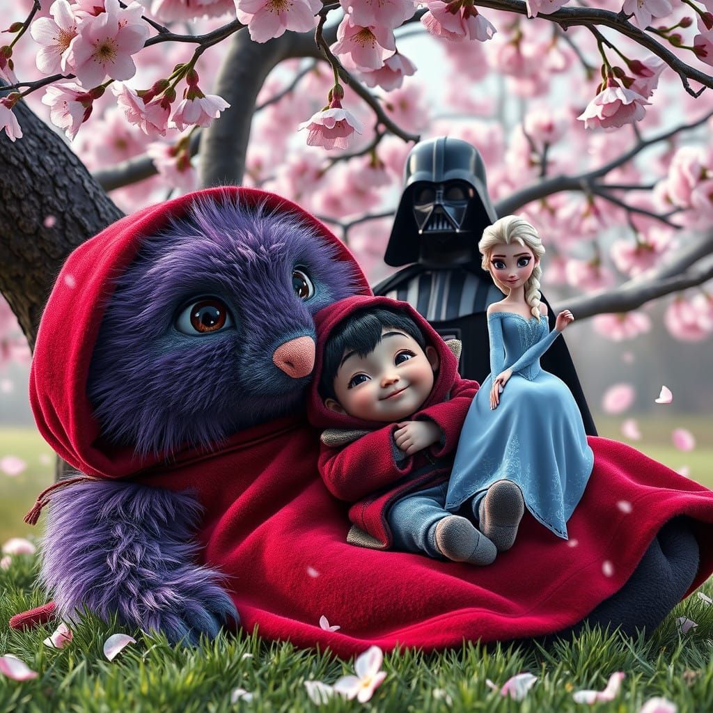 Whimsical Romance Beneath a Cherry Blossom Tree